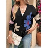 image:imageDokotoo Cardigan Sweaters for Women Long Sleeve Floral Print Coats Tops  Fall Outfits for Women V Neck Button Down Loose Fit Warm Soft Cable Knit 2026 Fashion Casual Womens Clothes Color BlockBlack