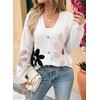 image:imageDokotoo Cardigan Sweaters for Women Long Sleeve Floral Print Coats Tops  Fall Outfits for Women V Neck Button Down Loose Fit Warm Soft Cable Knit 2026 Fashion Casual Womens Clothes Color BlockWhite