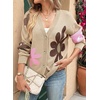 image:imageDokotoo Cardigan Sweaters for Women Long Sleeve Floral Print Coats Tops  Fall Outfits for Women V Neck Button Down Loose Fit Warm Soft Cable Knit 2026 Fashion Casual Womens Clothes Color BlockApricot