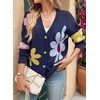 image:imageDokotoo Cardigan Sweaters for Women Long Sleeve Floral Print Coats Tops  Fall Outfits for Women V Neck Button Down Loose Fit Warm Soft Cable Knit 2026 Fashion Casual Womens Clothes Color BlockBlue
