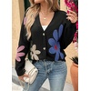 image:imageDokotoo Cardigan Sweaters for Women Long Sleeve Floral Print Coats Tops  Fall Outfits for Women V Neck Button Down Loose Fit Warm Soft Cable Knit 2026 Fashion Casual Womens Clothes Color BlockBlack
