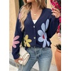 image:imageDokotoo Cardigan Sweaters for Women Long Sleeve Floral Print Coats Tops  Fall Outfits for Women V Neck Button Down Loose Fit Warm Soft Cable Knit 2026 Fashion Casual Womens Clothes Color BlockBlue
