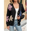 image:imageDokotoo Cardigan Sweaters for Women Long Sleeve Floral Print Coats Tops  Fall Outfits for Women V Neck Button Down Loose Fit Warm Soft Cable Knit 2026 Fashion Casual Womens Clothes Color BlockBlack