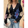 image:imageDokotoo Cardigan Sweaters for Women Long Sleeve Floral Print Coats Tops  Fall Outfits for Women V Neck Button Down Loose Fit Warm Soft Cable Knit 2026 Fashion Casual Womens Clothes Color BlockBlack