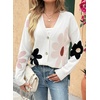 image:imageDokotoo Cardigan Sweaters for Women Long Sleeve Floral Print Coats Tops  Fall Outfits for Women V Neck Button Down Loose Fit Warm Soft Cable Knit 2026 Fashion Casual Womens Clothes Color BlockWhite