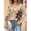 image:imageDokotoo Cardigan Sweaters for Women Long Sleeve Floral Print Coats Tops  Fall Outfits for Women V Neck Button Down Loose Fit Warm Soft Cable Knit 2026 Fashion Casual Womens Clothes Color BlockApricot