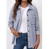 image:imageDokotoo Casual Jackets for Women Striped Long Sleeve Shirts Tops Shacket  2026 Early Fall Fashion Button Down Turn Down Collared Curved Hem Cozy Soft Loose Fit Blouses Shirts with Chest PocketsBlue
