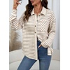 image:imageDokotoo Casual Jackets for Women Striped Long Sleeve Shirts Tops Shacket  2026 Early Fall Fashion Button Down Turn Down Collared Curved Hem Cozy Soft Loose Fit Blouses Shirts with Chest PocketsKhaki