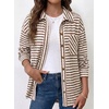 image:imageDokotoo Casual Jackets for Women Striped Long Sleeve Shirts Tops Shacket  2026 Early Fall Fashion Button Down Turn Down Collared Curved Hem Cozy Soft Loose Fit Blouses Shirts with Chest PocketsBrown