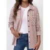 image:imageDokotoo Casual Jackets for Women Striped Long Sleeve Shirts Tops Shacket  2026 Early Fall Fashion Button Down Turn Down Collared Curved Hem Cozy Soft Loose Fit Blouses Shirts with Chest PocketsRed