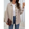 image:imageDokotoo Casual Jackets for Women Striped Long Sleeve Shirts Tops Shacket  2026 Early Fall Fashion Button Down Turn Down Collared Curved Hem Cozy Soft Loose Fit Blouses Shirts with Chest PocketsBrown