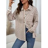 image:imageDokotoo Casual Jackets for Women Striped Long Sleeve Shirts Tops Shacket  2026 Early Fall Fashion Button Down Turn Down Collared Curved Hem Cozy Soft Loose Fit Blouses Shirts with Chest PocketsBrown