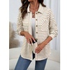 image:imageDokotoo Casual Jackets for Women Striped Long Sleeve Shirts Tops Shacket  2026 Early Fall Fashion Button Down Turn Down Collared Curved Hem Cozy Soft Loose Fit Blouses Shirts with Chest PocketsKhaki