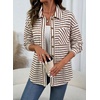 image:imageDokotoo Casual Jackets for Women Striped Long Sleeve Shirts Tops Shacket  2026 Early Fall Fashion Button Down Turn Down Collared Curved Hem Cozy Soft Loose Fit Blouses Shirts with Chest PocketsBrown