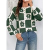 image:imageDokotoo Sweaters for Women Crewneck Long Sleeve Floral Plaid Sweater Tops  2026 Casual Fashion Fall Winter Clothes Soft Loose Fit Button Down Pullover Shirts Warm Knitted Basic Business OutfitsGreen