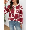 image:imageDokotoo Sweaters for Women Crewneck Long Sleeve Floral Plaid Sweater Tops  2026 Casual Fashion Fall Winter Clothes Soft Loose Fit Button Down Pullover Shirts Warm Knitted Basic Business OutfitsRed