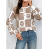 image:imageDokotoo Sweaters for Women Crewneck Long Sleeve Floral Plaid Sweater Tops  2026 Casual Fashion Fall Winter Clothes Soft Loose Fit Button Down Pullover Shirts Warm Knitted Basic Business OutfitsKhaki