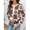 image:imageDokotoo Sweaters for Women Crewneck Long Sleeve Floral Plaid Sweater Tops  2026 Casual Fashion Fall Winter Clothes Soft Loose Fit Button Down Pullover Shirts Warm Knitted Basic Business OutfitsBrown