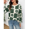 image:imageDokotoo Sweaters for Women Crewneck Long Sleeve Floral Plaid Sweater Tops  2026 Casual Fashion Fall Winter Clothes Soft Loose Fit Button Down Pullover Shirts Warm Knitted Basic Business OutfitsGreen