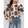 image:imageDokotoo Sweaters for Women Crewneck Long Sleeve Floral Plaid Sweater Tops  2026 Casual Fashion Fall Winter Clothes Soft Loose Fit Button Down Pullover Shirts Warm Knitted Basic Business OutfitsBrown