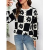 image:imageDokotoo Sweaters for Women Crewneck Long Sleeve Floral Plaid Sweater Tops  2026 Casual Fashion Fall Winter Clothes Soft Loose Fit Button Down Pullover Shirts Warm Knitted Basic Business OutfitsBlack