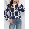 image:imageDokotoo Sweaters for Women Crewneck Long Sleeve Floral Plaid Sweater Tops  2026 Casual Fashion Fall Winter Clothes Soft Loose Fit Button Down Pullover Shirts Warm Knitted Basic Business OutfitsBlue