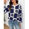image:imageDokotoo Sweaters for Women Crewneck Long Sleeve Floral Plaid Sweater Tops  2026 Casual Fashion Fall Winter Clothes Soft Loose Fit Button Down Pullover Shirts Warm Knitted Basic Business OutfitsBlue