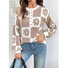 image:imageDokotoo Sweaters for Women Crewneck Long Sleeve Floral Plaid Sweater Tops  2026 Casual Fashion Fall Winter Clothes Soft Loose Fit Button Down Pullover Shirts Warm Knitted Basic Business OutfitsKhaki