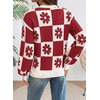 image:imageDokotoo Sweaters for Women Crewneck Long Sleeve Floral Plaid Sweater Tops  2026 Casual Fashion Fall Winter Clothes Soft Loose Fit Button Down Pullover Shirts Warm Knitted Basic Business OutfitsRed