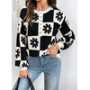 image:imageDokotoo Sweaters for Women Crewneck Long Sleeve Floral Plaid Sweater Tops  2026 Casual Fashion Fall Winter Clothes Soft Loose Fit Button Down Pullover Shirts Warm Knitted Basic Business OutfitsBlack