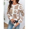image:imageDokotoo Sweaters for Women Crewneck Long Sleeve Floral Plaid Sweater Tops  2026 Casual Fashion Fall Winter Clothes Soft Loose Fit Button Down Pullover Shirts Warm Knitted Basic Business OutfitsKhaki