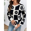image:imageDokotoo Sweaters for Women Crewneck Long Sleeve Floral Plaid Sweater Tops  2026 Casual Fashion Fall Winter Clothes Soft Loose Fit Button Down Pullover Shirts Warm Knitted Basic Business OutfitsBlack