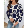 image:imageDokotoo Sweaters for Women Crewneck Long Sleeve Floral Plaid Sweater Tops  2026 Casual Fashion Fall Winter Clothes Soft Loose Fit Button Down Pullover Shirts Warm Knitted Basic Business OutfitsBlue