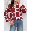 image:imageDokotoo Sweaters for Women Crewneck Long Sleeve Floral Plaid Sweater Tops  2026 Casual Fashion Fall Winter Clothes Soft Loose Fit Button Down Pullover Shirts Warm Knitted Basic Business OutfitsRed
