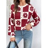 image:imageDokotoo Sweaters for Women Crewneck Long Sleeve Floral Plaid Sweater Tops  2026 Casual Fashion Fall Winter Clothes Soft Loose Fit Button Down Pullover Shirts Warm Knitted Basic Business OutfitsRed