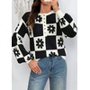 image:imageDokotoo Sweaters for Women Crewneck Long Sleeve Floral Plaid Sweater Tops  2026 Casual Fashion Fall Winter Clothes Soft Loose Fit Button Down Pullover Shirts Warm Knitted Basic Business OutfitsBlack