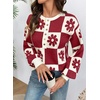 image:imageDokotoo Sweaters for Women Crewneck Long Sleeve Floral Plaid Sweater Tops  2026 Casual Fashion Fall Winter Clothes Soft Loose Fit Button Down Pullover Shirts Warm Knitted Basic Business OutfitsRed