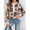 image:imageDokotoo Sweaters for Women Crewneck Long Sleeve Floral Plaid Sweater Tops  2026 Casual Fashion Fall Winter Clothes Soft Loose Fit Button Down Pullover Shirts Warm Knitted Basic Business OutfitsBrown