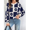 image:imageDokotoo Sweaters for Women Crewneck Long Sleeve Floral Plaid Sweater Tops  2026 Casual Fashion Fall Winter Clothes Soft Loose Fit Button Down Pullover Shirts Warm Knitted Basic Business OutfitsBlue