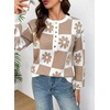 image:imageDokotoo Sweaters for Women Crewneck Long Sleeve Floral Plaid Sweater Tops  2026 Casual Fashion Fall Winter Clothes Soft Loose Fit Button Down Pullover Shirts Warm Knitted Basic Business OutfitsKhaki