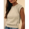 image:imageDokotoo Womens Sweaters Crewneck Cable Knit Vest Tops for Women 2026 Summer Fashion Clothing Cap Sleeve Sweater VestBeige