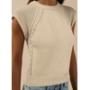 image:imageDokotoo Womens Sweaters Crewneck Cable Knit Vest Tops for Women 2026 Summer Fashion Clothing Cap Sleeve Sweater VestBeige