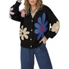 image:imageDokotoo Cardigan Sweaters for Women Long Sleeve Floral Print Coats Tops  Fall Outfits for Women V Neck Button Down Loose Fit Warm Soft Cable Knit 2026 Fashion Casual Womens Clothes Color BlockBlack