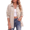 image:imageDokotoo Casual Jackets for Women Striped Long Sleeve Shirts Tops Shacket  2026 Early Fall Fashion Button Down Turn Down Collared Curved Hem Cozy Soft Loose Fit Blouses Shirts with Chest PocketsKhaki