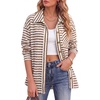 image:imageDokotoo Casual Jackets for Women Striped Long Sleeve Shirts Tops Shacket  2026 Early Fall Fashion Button Down Turn Down Collared Curved Hem Cozy Soft Loose Fit Blouses Shirts with Chest PocketsBrown