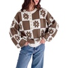 image:imageDokotoo Sweaters for Women Crewneck Long Sleeve Floral Plaid Sweater Tops  2026 Casual Fashion Fall Winter Clothes Soft Loose Fit Button Down Pullover Shirts Warm Knitted Basic Business OutfitsBrown