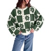 image:imageDokotoo Sweaters for Women Crewneck Long Sleeve Floral Plaid Sweater Tops  2026 Casual Fashion Fall Winter Clothes Soft Loose Fit Button Down Pullover Shirts Warm Knitted Basic Business OutfitsGreen