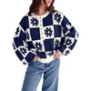 image:imageDokotoo Sweaters for Women Crewneck Long Sleeve Floral Plaid Sweater Tops  2026 Casual Fashion Fall Winter Clothes Soft Loose Fit Button Down Pullover Shirts Warm Knitted Basic Business OutfitsBlue