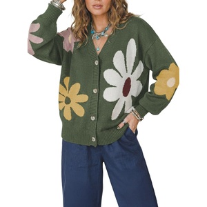 image:imageDokotoo Cardigan Sweaters for Women Long Sleeve Floral Print Coats Tops  Fall Outfits for Women V Neck Button Down Loose Fit Warm Soft Cable Knit 2026 Fashion Casual Womens Clothes Color BlockGreen