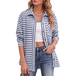 image:imageDokotoo Casual Jackets for Women Striped Long Sleeve Shirts Tops Shacket  2026 Early Fall Fashion Button Down Turn Down Collared Curved Hem Cozy Soft Loose Fit Blouses Shirts with Chest PocketsBlue